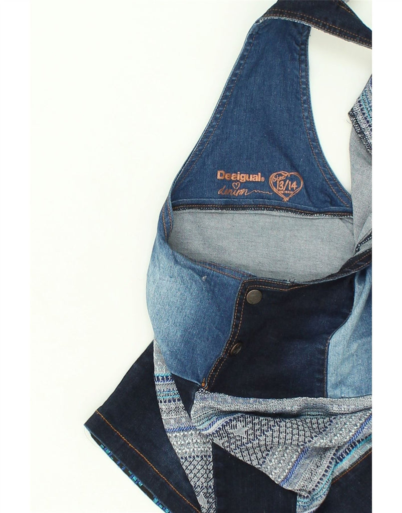 DESIGUAL Girls Denim Dungaree Dress 13-14 Years Blue Patchwork Cotton | Vintage Desigual | Thrift | Second-Hand Desigual | Used Clothing | Messina Hembry 
