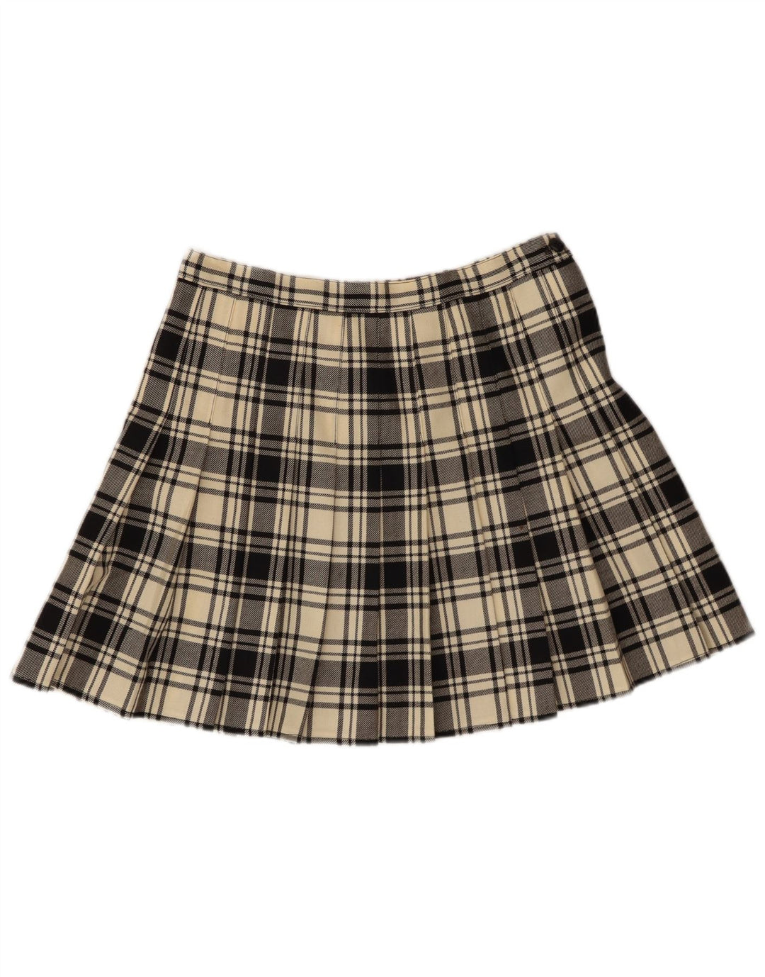 VINTAGE Womens Mini Skirt W30 Medium Off White Plaid Virgin Wool