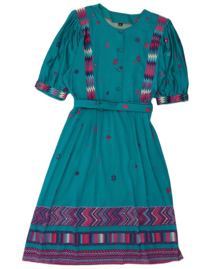 Vintage Womens A-Line Dress IT 46 Large Blue Geometric
