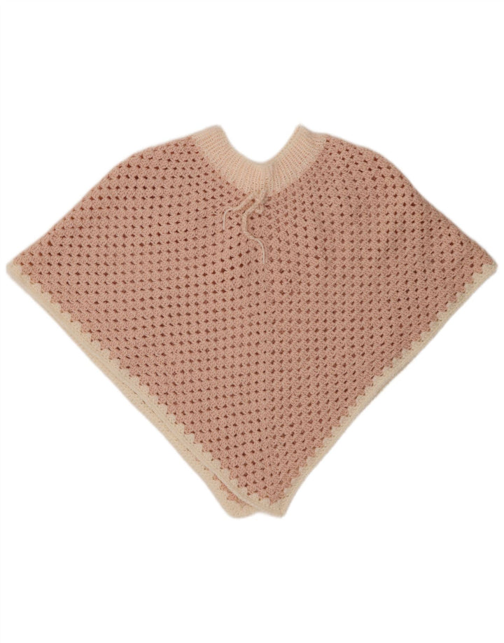 VINTAGE Womens Crochet Poncho Jumper One Size Pink Colourblock