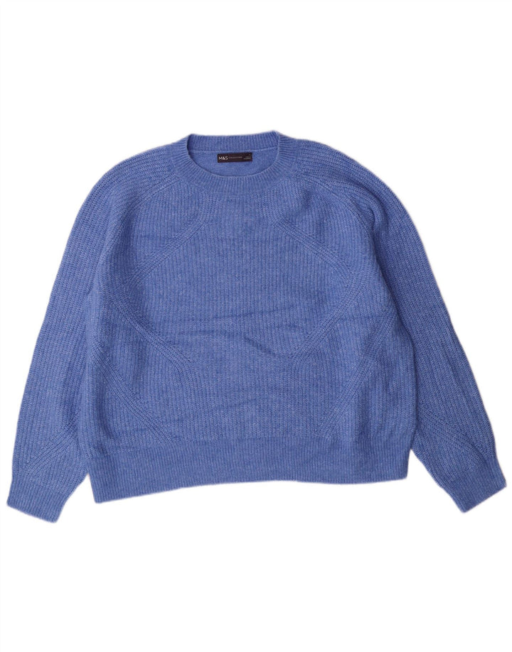 MARKS & SPENCER Womens Crew Neck Jumper Sweater UK 16 Large Blue Acrylic