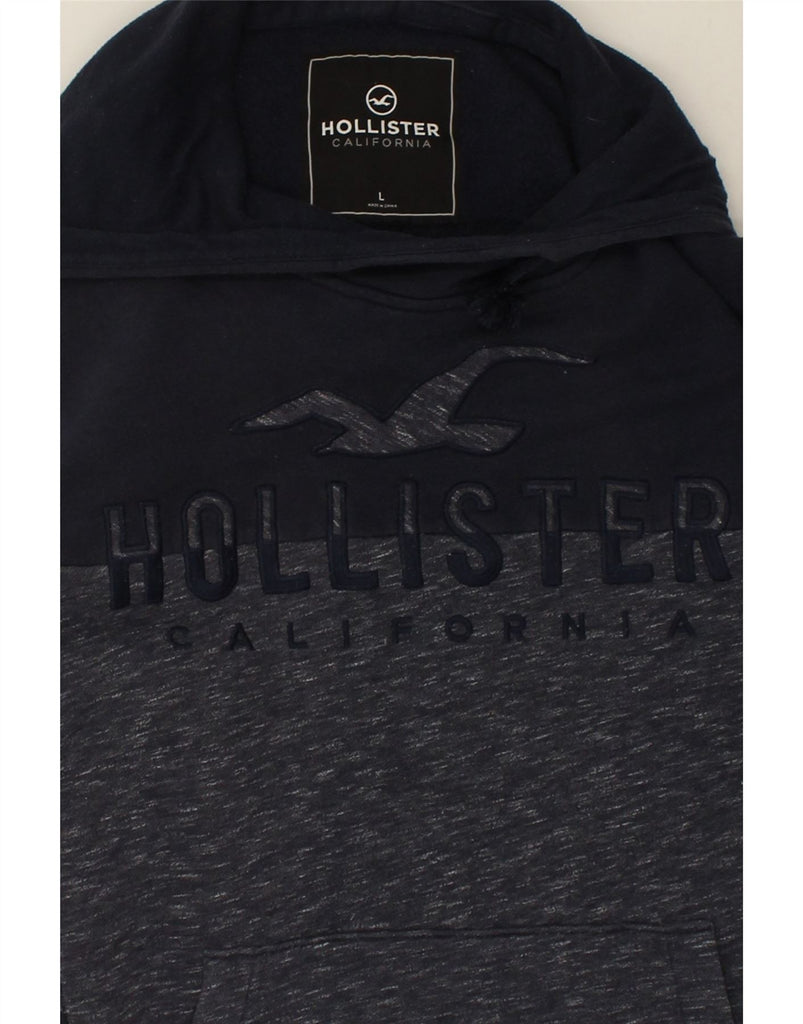 HOLLISTER Mens Graphic Hoodie Jumper Large Navy Blue Colourblock | Vintage Hollister | Thrift | Second-Hand Hollister | Used Clothing | Messina Hembry 