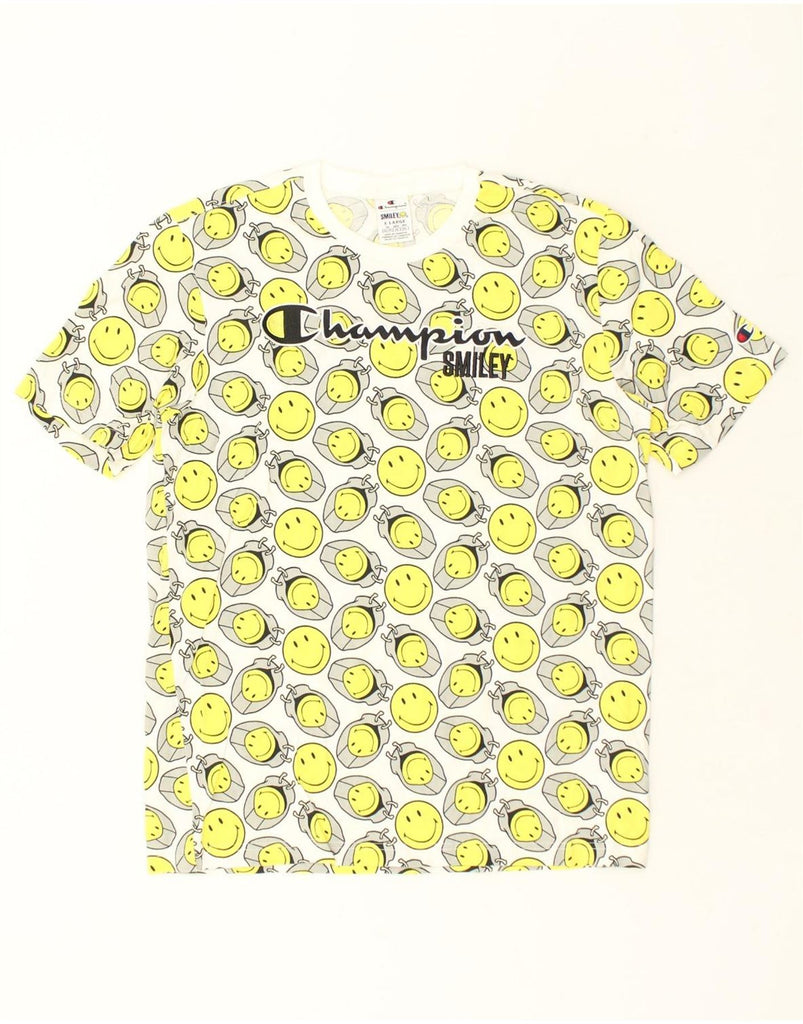 CHAMPION Mens Graphic T-Shirt Top XL Yellow Geometric Cotton | Vintage Champion | Thrift | Second-Hand Champion | Used Clothing | Messina Hembry 