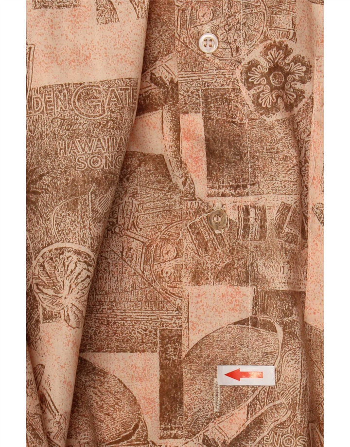 John Peel Mens Abstract Pattern Short Sleeve Shirt XL Beige Polyester