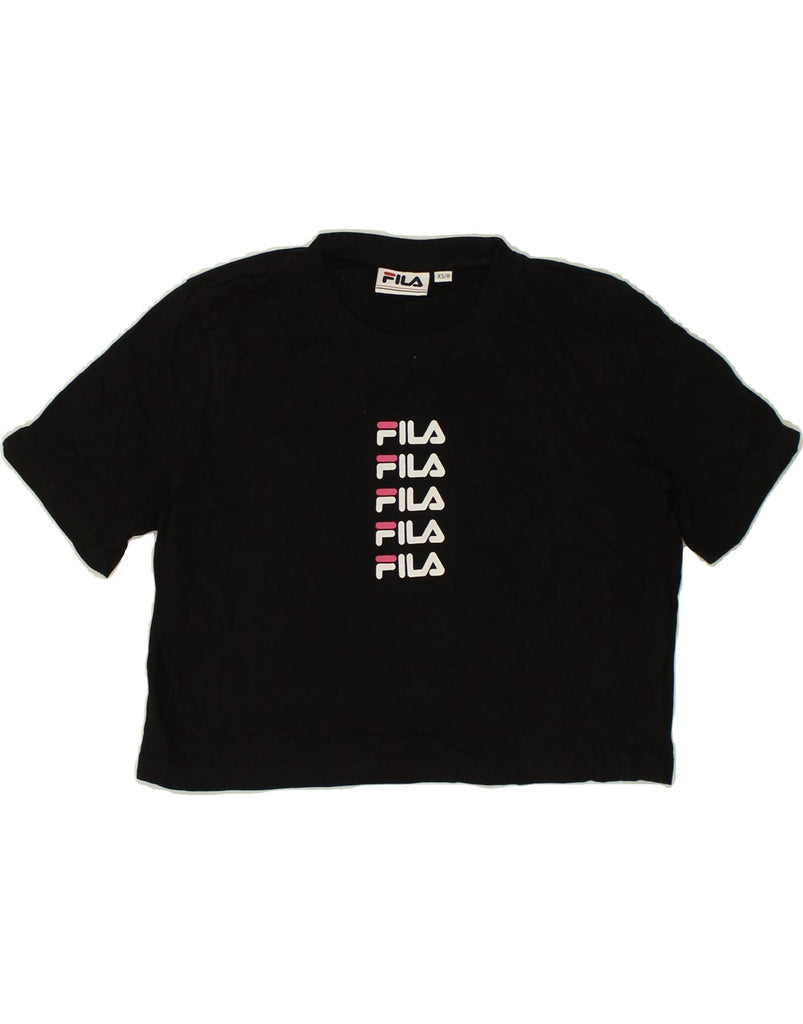 FILA Womens Graphic Crop Top UK 8 Small Black Cotton Vintage Fila and Second-Hand Fila from Messina Hembry 