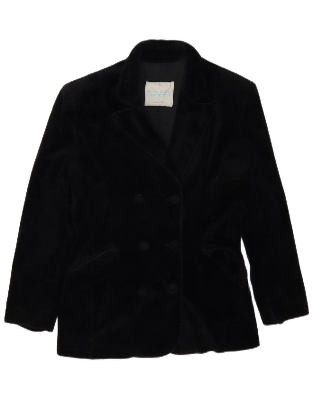 BENETTON Womens Velvet Double Breasted Blazer Jacket IT 44 Medium Black