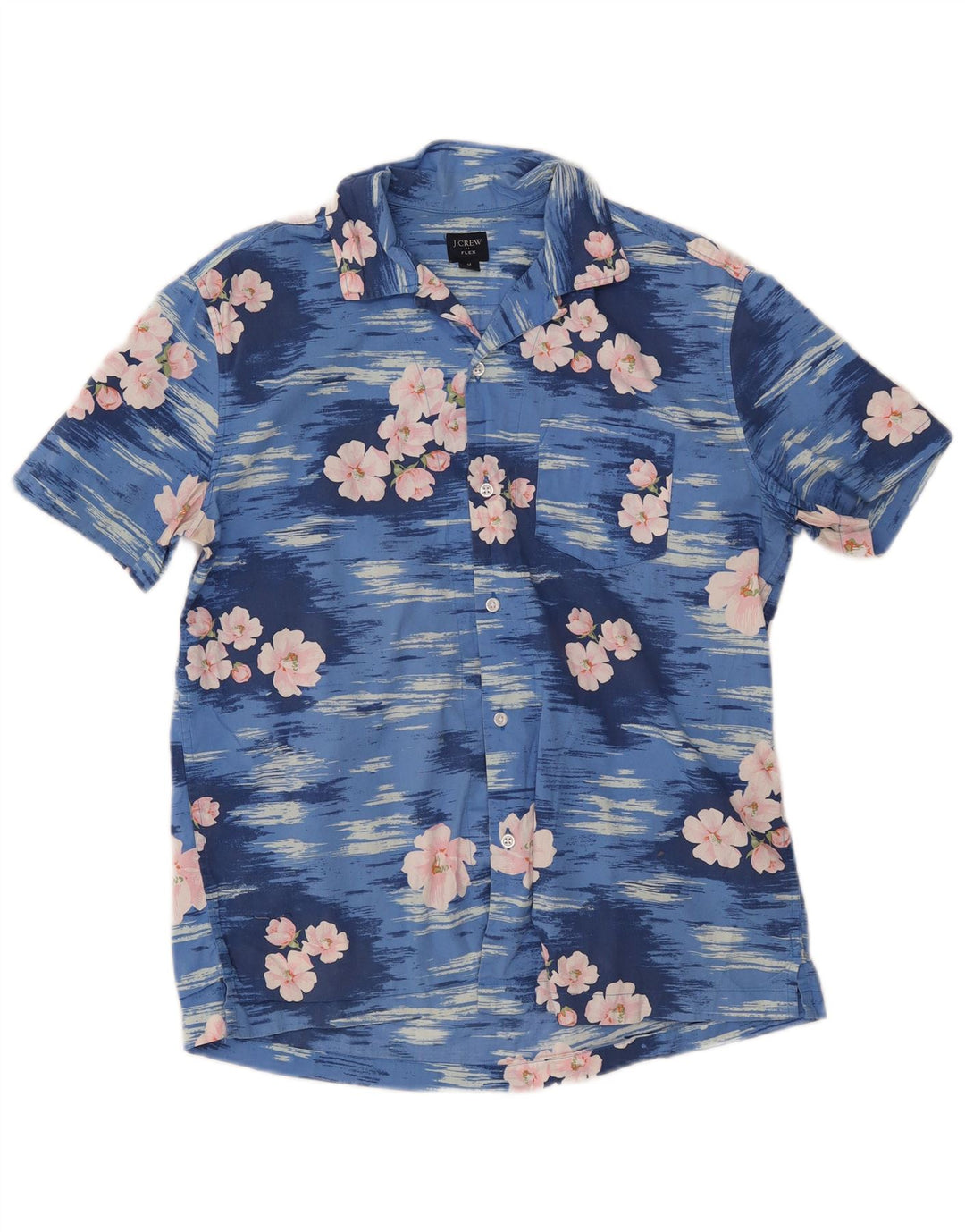 J. CREW Mens Flex Short Sleeve Shirt Medium Blue Floral Cotton