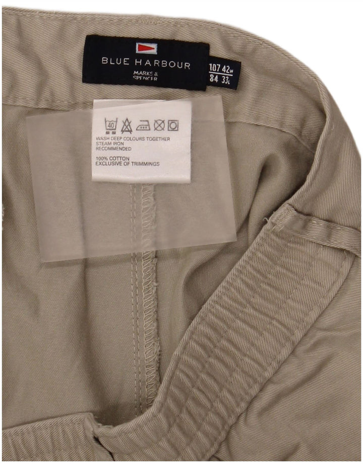 Marks & Spencer Mens Blue Harbour Pegged Chino Trousers W42 L33 Beige