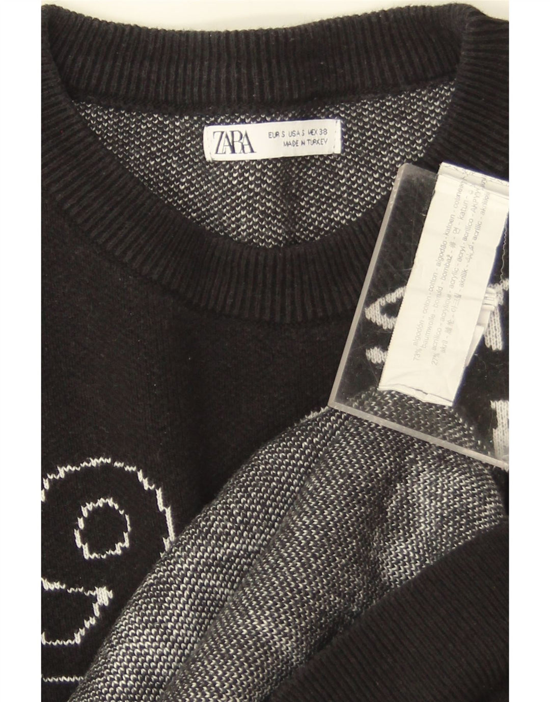 Zara Womens Graphic Oversized Sweatshirt Jumper UK 10 Small Black Cotton