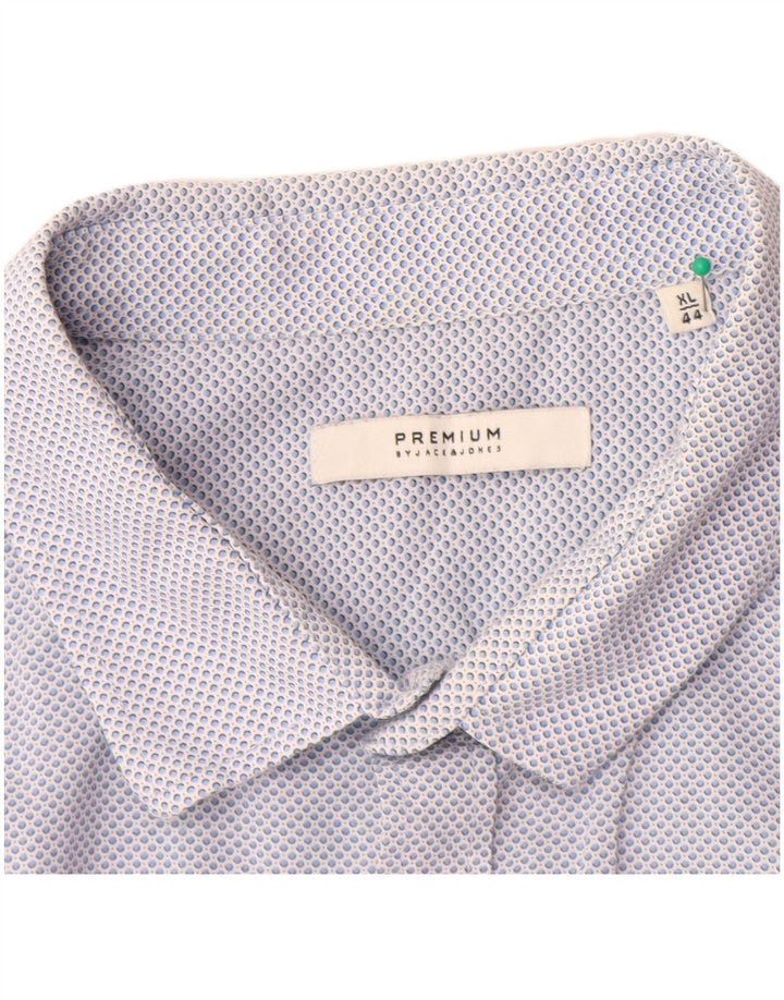 JACK & JONES Mens Premium Shirt Size 44 XL Blue Spotted Cotton