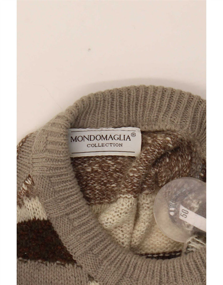 Vintage Mens Crew Neck Jumper Sweater IT 50 Medium Brown Geometric