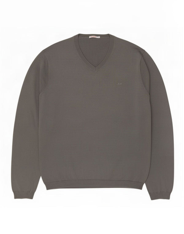 Sun68 Mens V-Neck Jumper Sweater XL Grey Cotton
