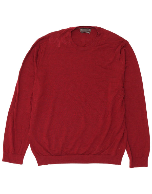 Marks & Spencer Mens Crew Neck Jumper Sweater XL Red Merino Wool