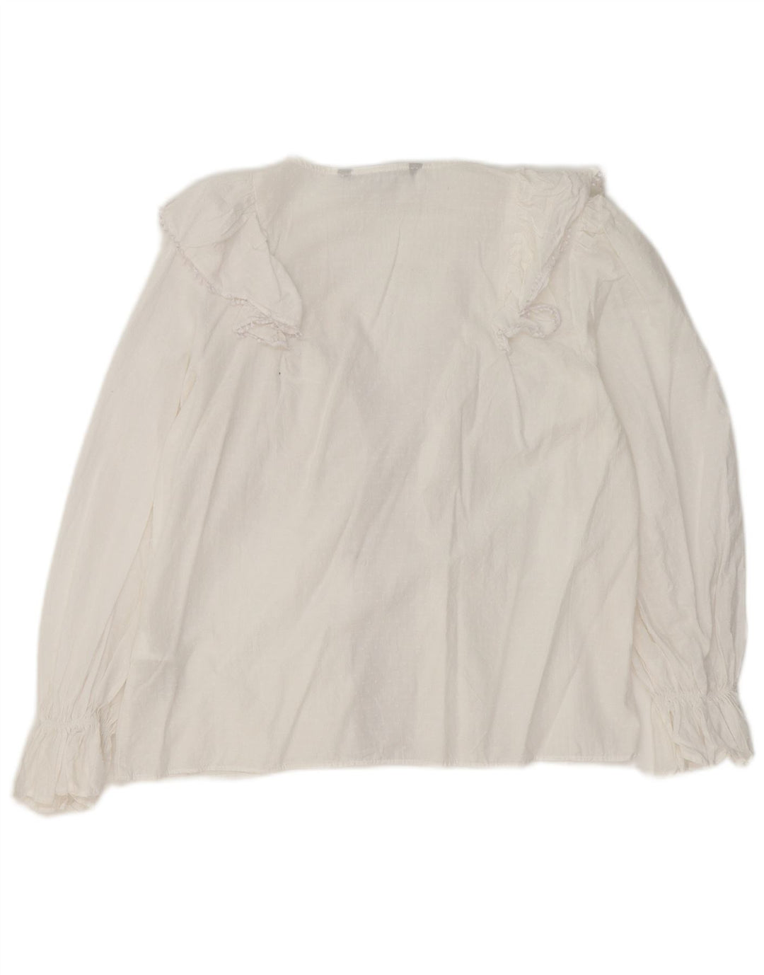 Zara Womens Ruffle Front Long Sleeve Blouse Top UK 10 Small White Cotton