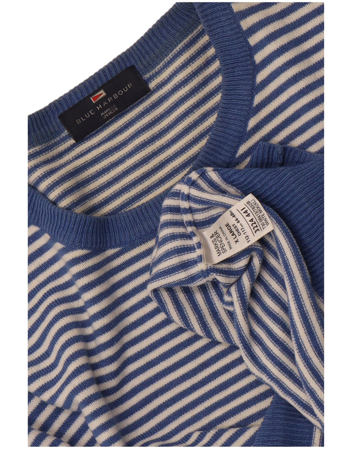 Marks & Spencer Mens Blue Harbour Crew Neck Jumper Sweater XL Blue Striped