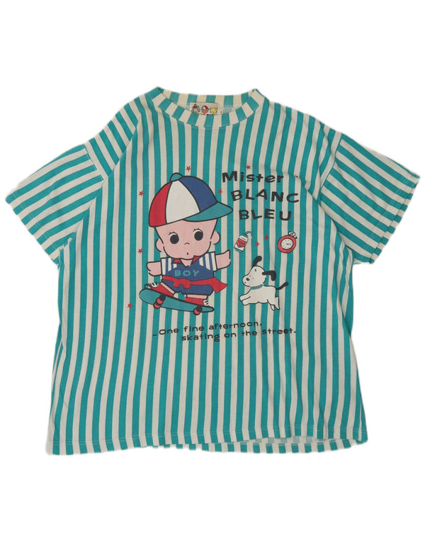 Blanc Bleu Mens Short Sleeve Graphic T-Shirt Top Large Blue Striped