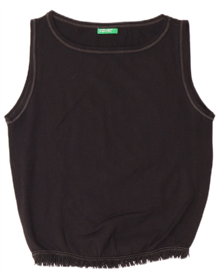 BENETTON Womens Crop Vest Top UK 12 Medium Black Polyamide