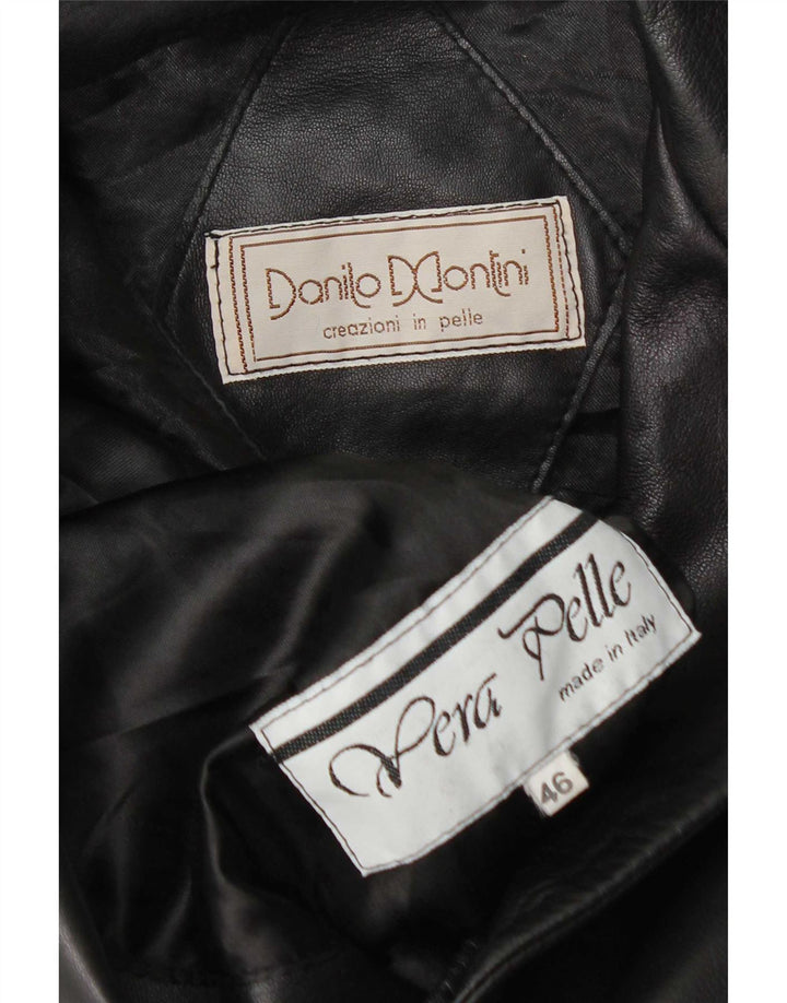 Vintage Womens 3 Button Leather Blazer Jacket IT 46 Large Black Leather