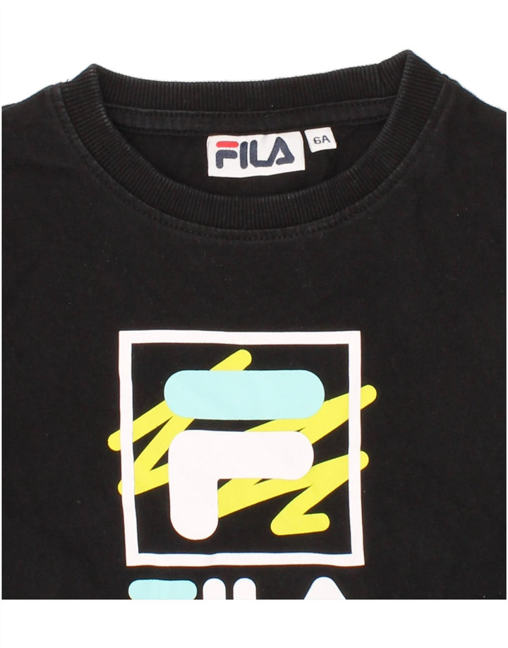 FILA Boys Graphic T-Shirt Top 5-6 Years Black Cotton Vintage Fila and Second-Hand Fila from Messina Hembry 