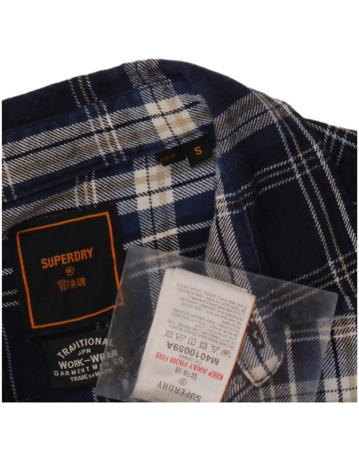 SUPERDRY Mens Flannel Shirt Small Blue Check Cotton