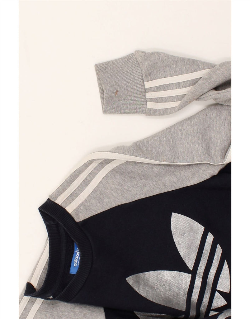 ADIDAS Boys Graphic Sweatshirt Jumper 12-13 Years Navy Blue Colourblock | Vintage Adidas | Thrift | Second-Hand Adidas | Used Clothing | Messina Hembry 