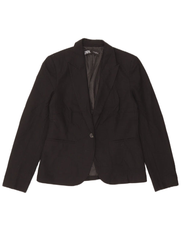 Zara Womens 1 Button Blazer Jacket EU 38 Small Black Polyester