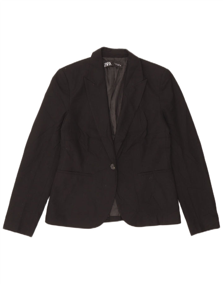 Zara Womens 1 Button Blazer Jacket EU 38 Small Black Polyester
