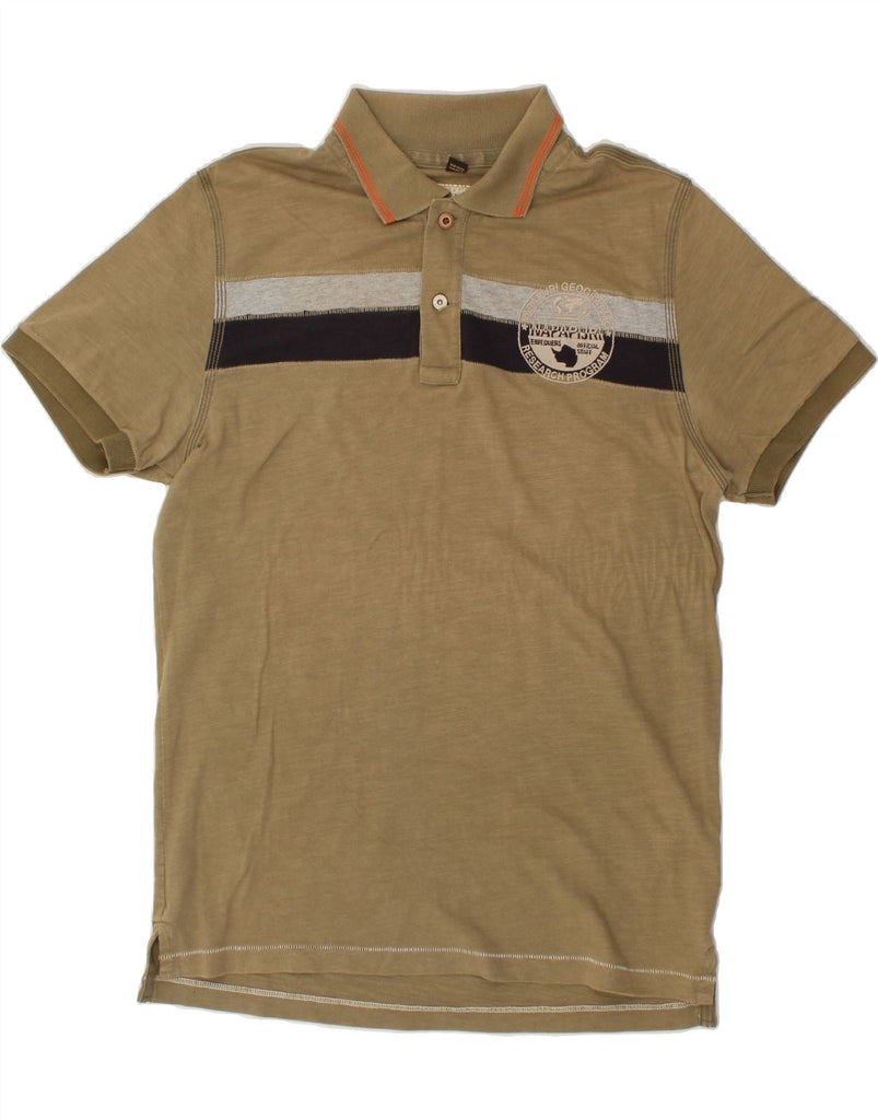 NAPAPIJRI Mens Graphic Polo Shirt Medium Beige Cotton Vintage Napapijri and Second-Hand Napapijri from Messina Hembry 