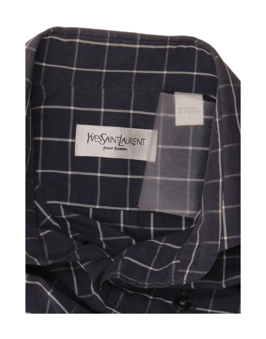 Yves Saint Laurent Mens Shirt Large Navy Blue Check Cotton