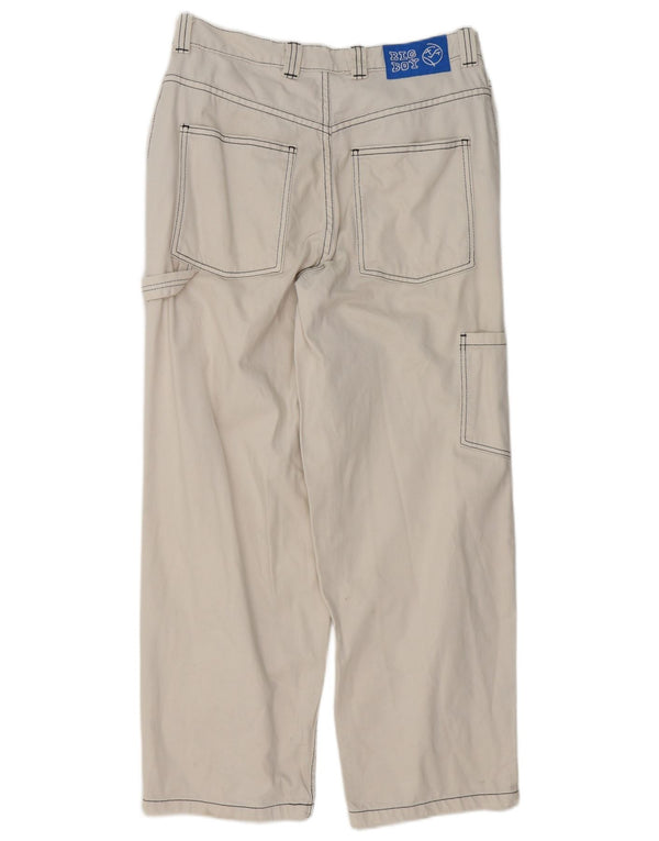 Vintage Mens Straight Cargo Trousers Small W29 L28 White Cotton