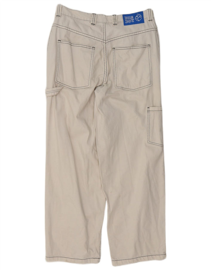 Vintage Mens Straight Cargo Trousers Small W29 L28 White Cotton