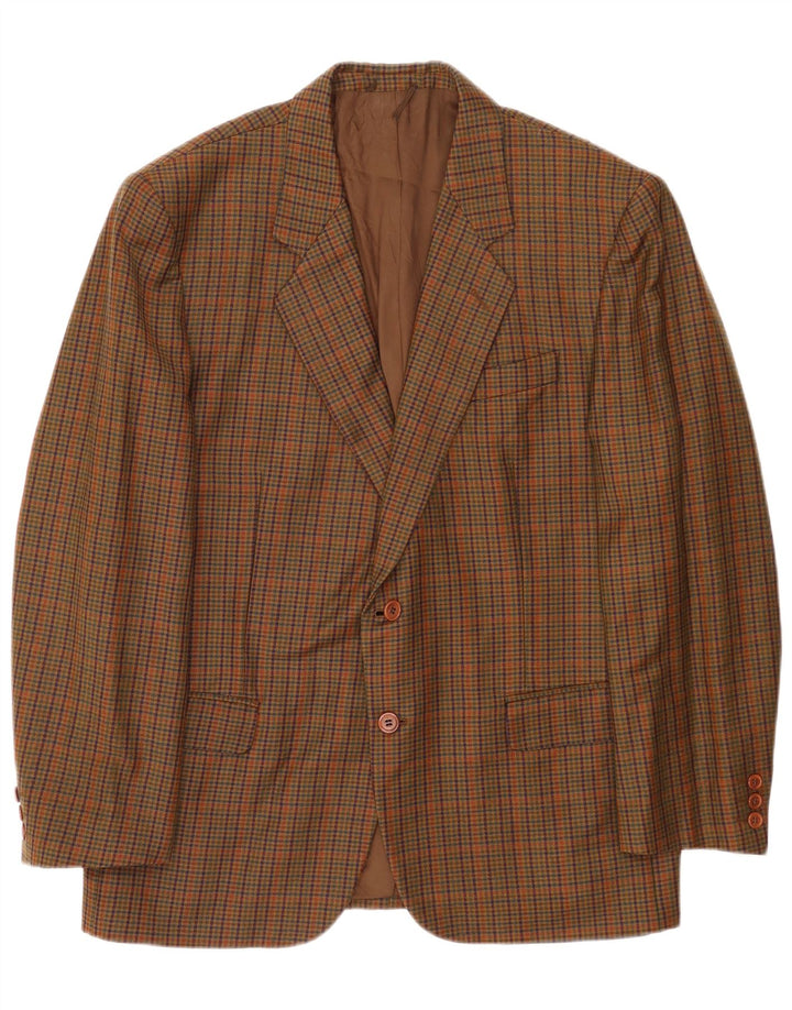 Monti Mens 2 Button Blazer Jacket IT 52 XL Brown Houndstooth Virgin Wool