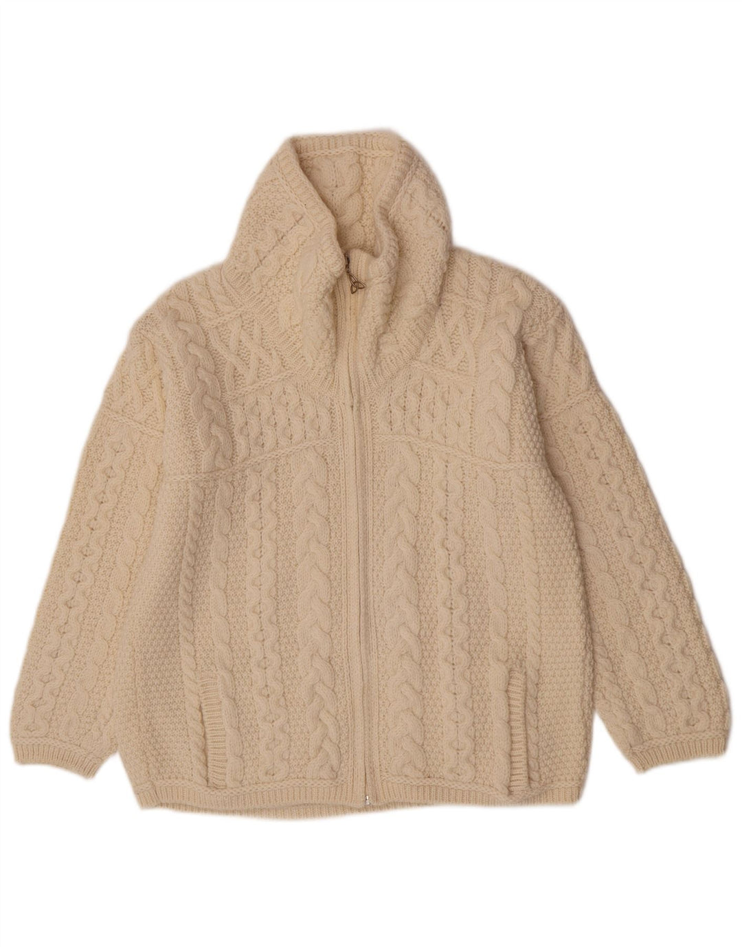 Aran Crafts Womens Full Zip Cardigan Sweater UK 16 Large Off White