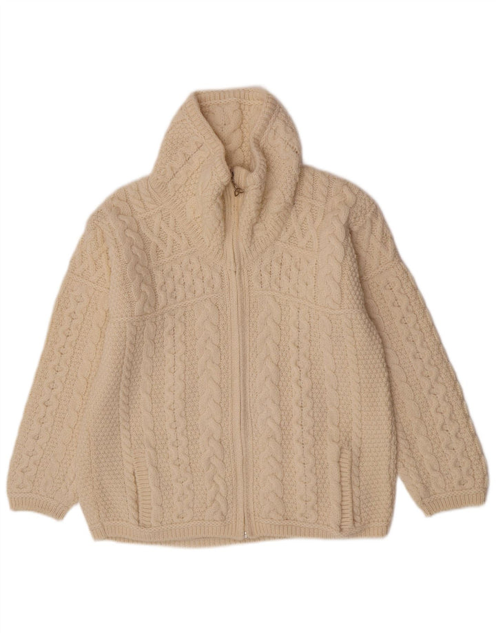 Aran Crafts Womens Full Zip Cardigan Sweater UK 16 Large Off White