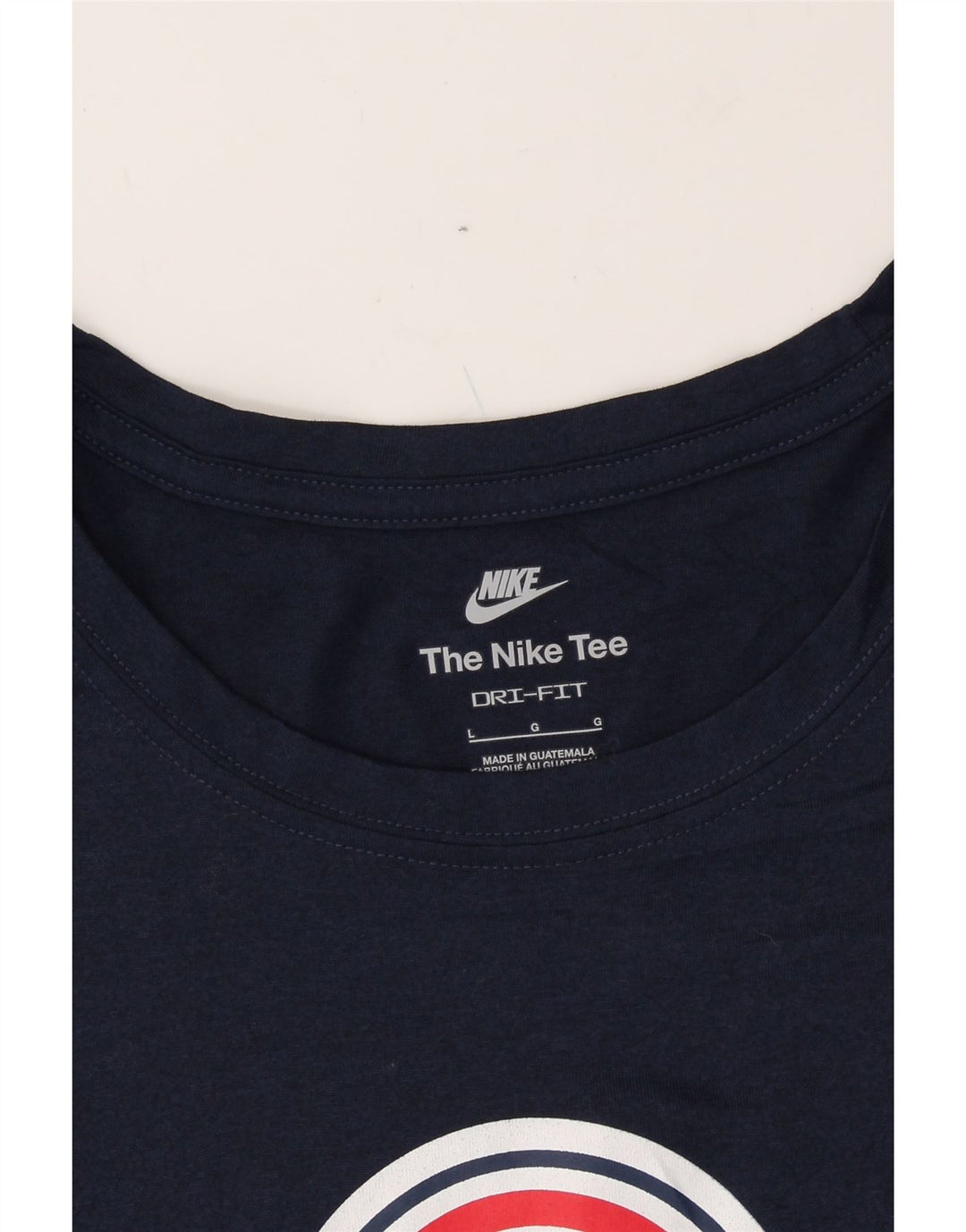NIKE Womens Dri Fit Graphic T-Shirt Top UK 14 Large Navy Blue Polyester Vintage Nike and Second-Hand Nike from Messina Hembry 
