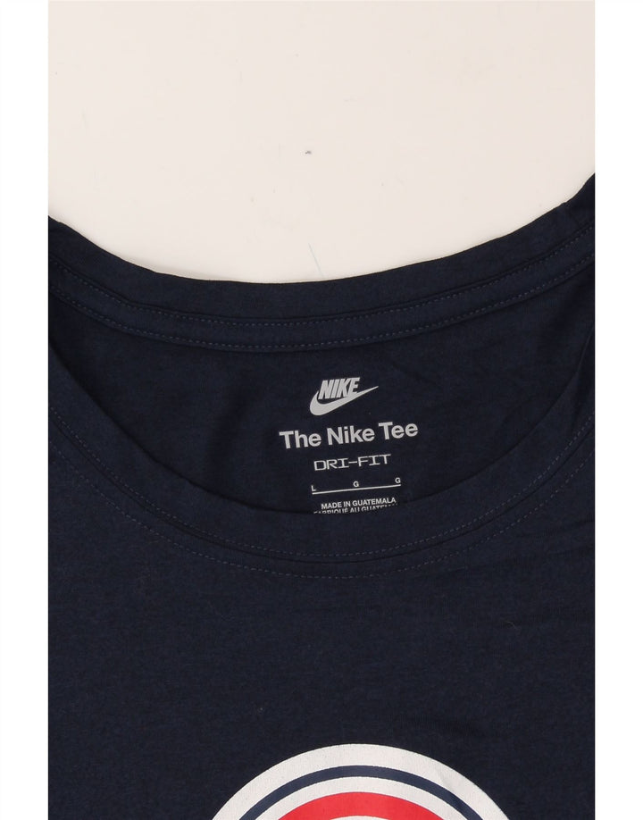 NIKE Womens Dri Fit Graphic T-Shirt Top UK 14 Large Navy Blue Polyester Vintage Nike and Second-Hand Nike from Messina Hembry 