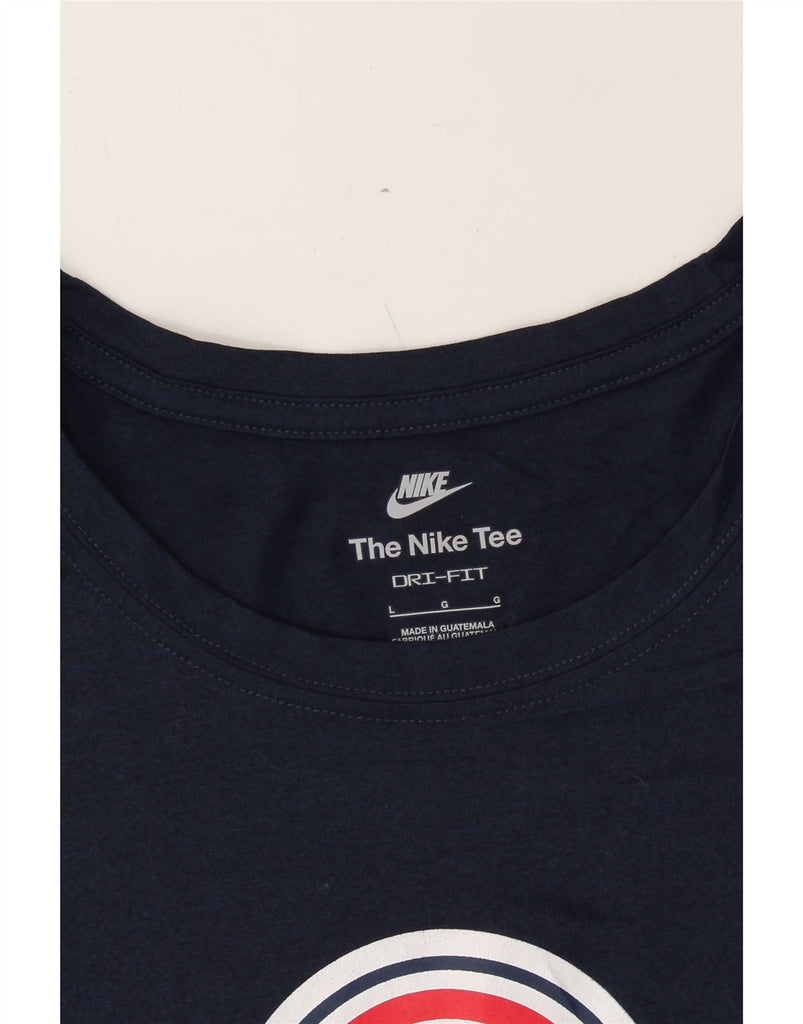 NIKE Womens Dri Fit Graphic T-Shirt Top UK 14 Large Navy Blue Polyester Vintage Nike and Second-Hand Nike from Messina Hembry 
