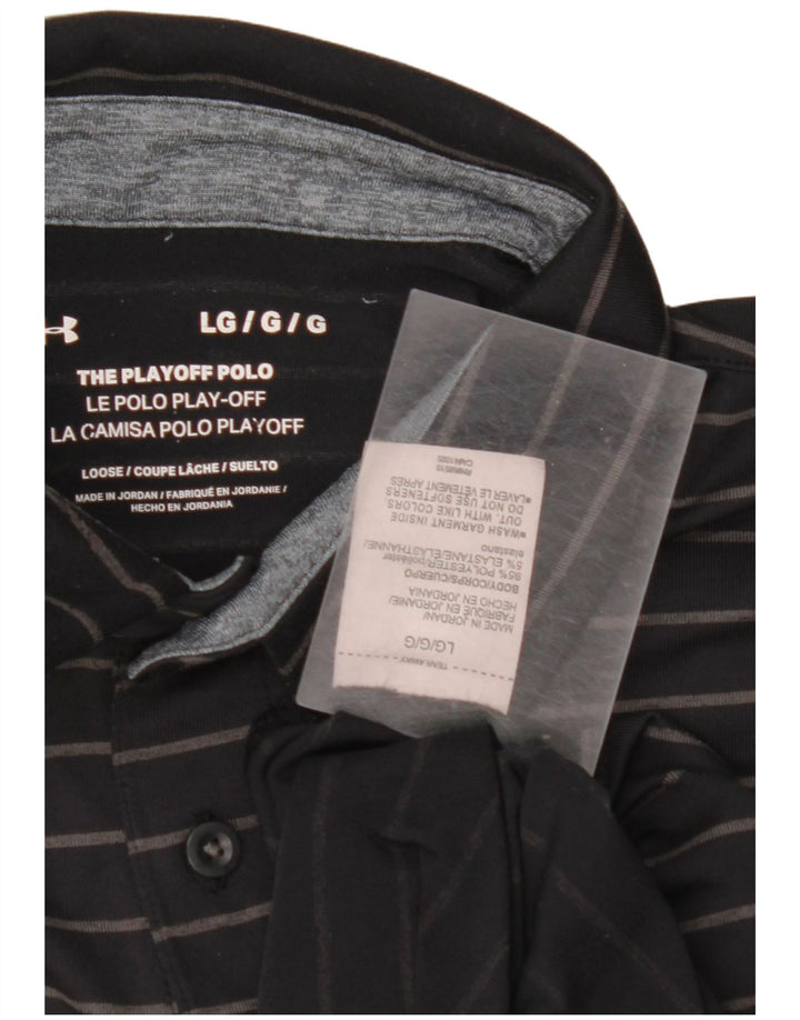 UNDER ARMOUR Mens Polo Shirt Large Black Striped Polyester
