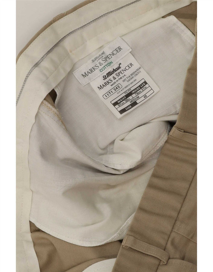 Marks & Spencer Mens St. Michael Pegged Suit Trousers W38 L31 Beige Cotton