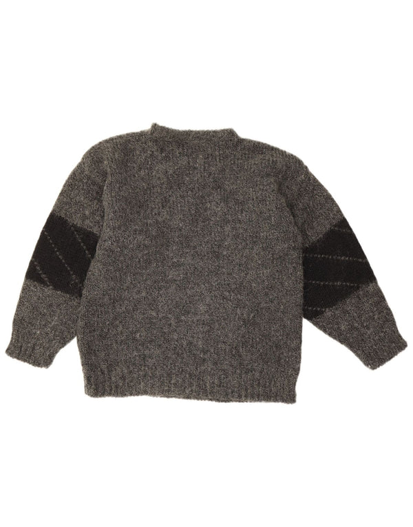Vintage Womens Crew Neck Jumper Sweater UK 10 Small Grey Floral