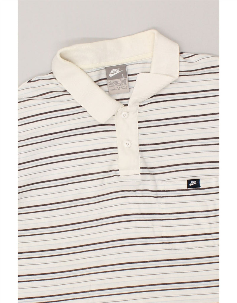 NIKE Mens Polo Shirt Large White Striped Cotton | Vintage Nike | Thrift | Second-Hand Nike | Used Clothing | Messina Hembry 