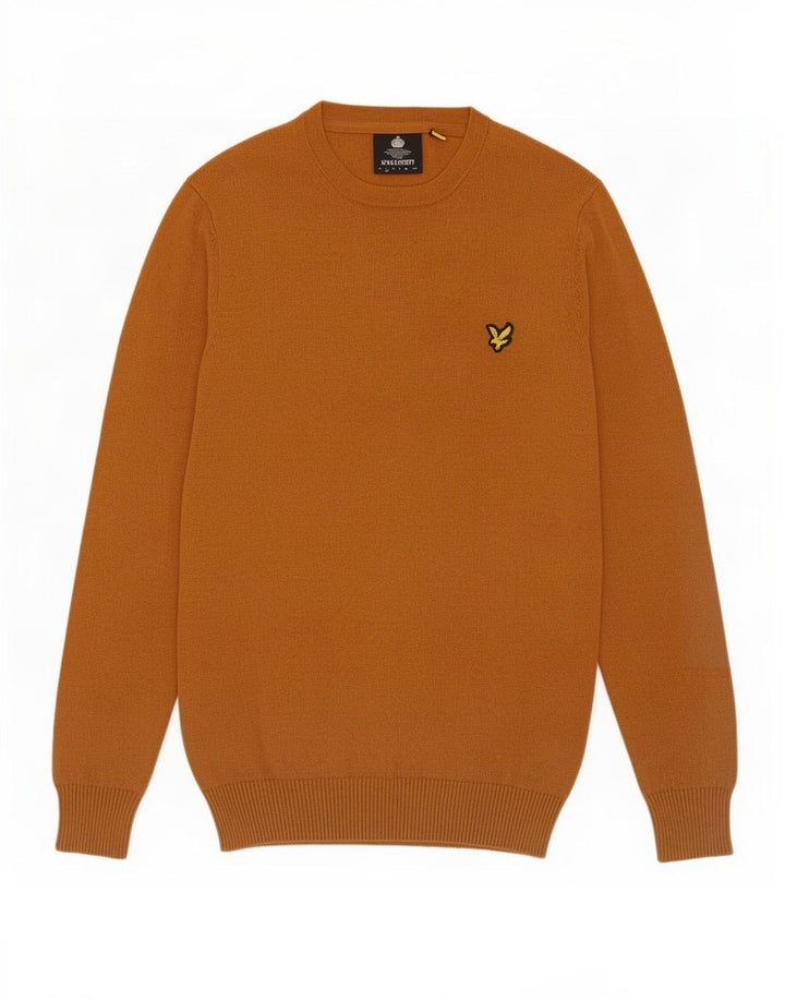 Lyle & Scott Mens Crew Neck Jumper Sweater Small Brown Cotton