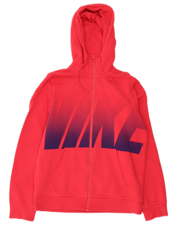 Nike Womens Graphic Oversized Zip Hoodie Sweater UK 10 Small Red Cotton