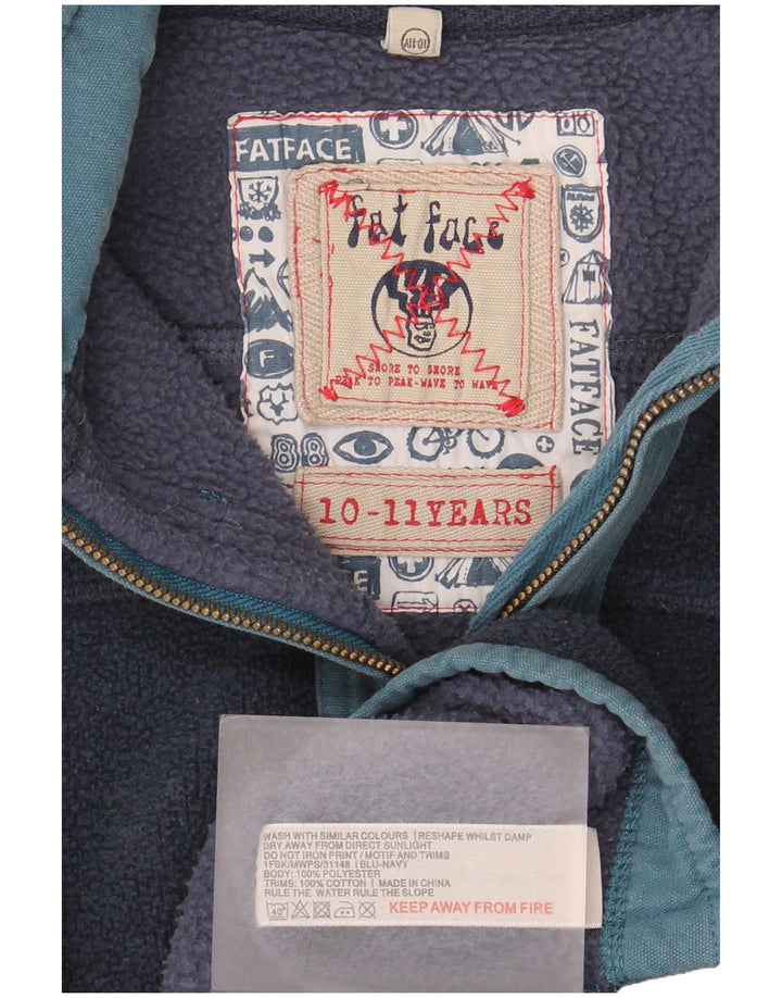 Fat Face Boys Zip Neck Fleece Jumper 10-11 Years Navy Blue Polyester