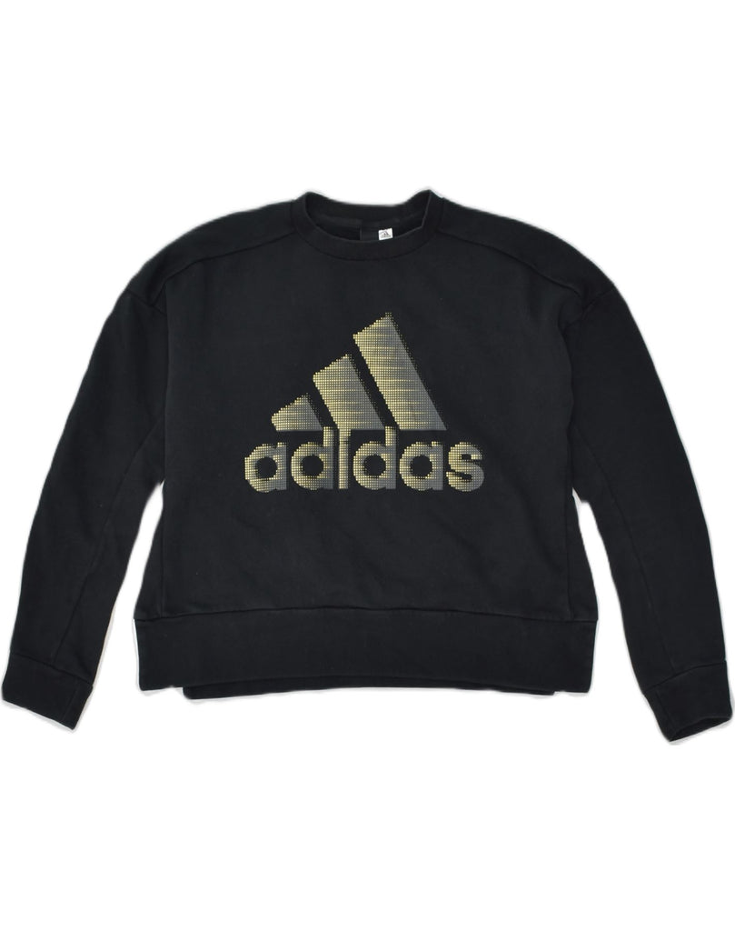 ADIDAS Womens Oversized Graphic Sweatshirt Jumper UK 6 XS Black Cotton | Vintage Adidas | Thrift | Second-Hand Adidas | Used Clothing | Messina Hembry 