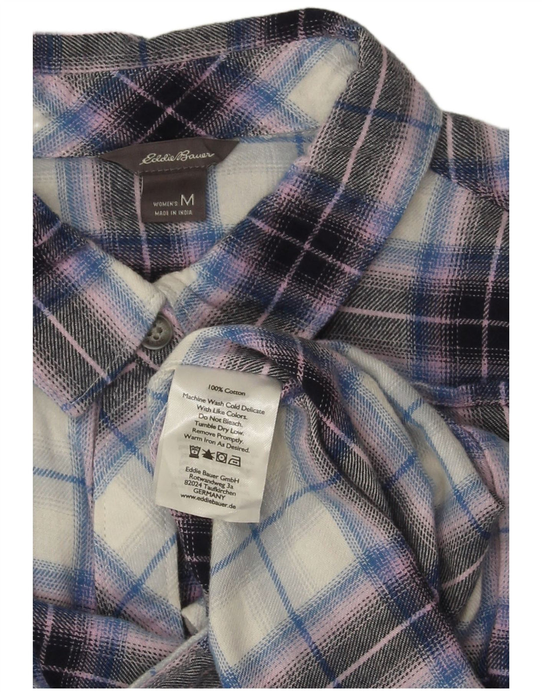 Eddie Bauer Womens Flannel Shirt UK 14 Medium Purple Plaid Cotton