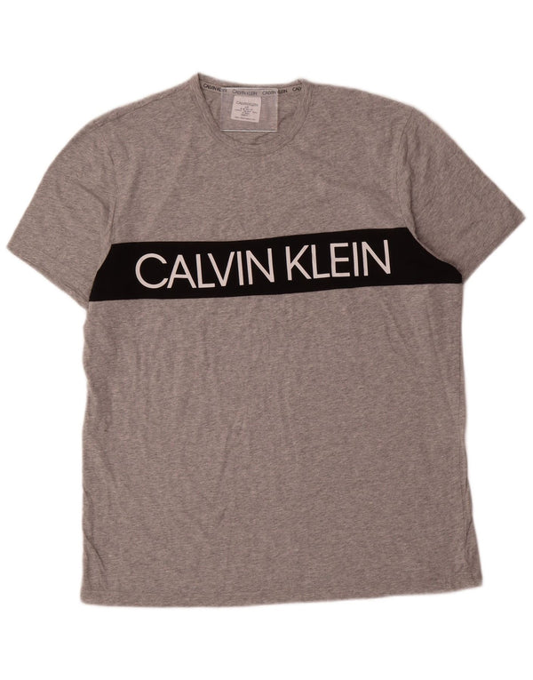 Calvin Klein Mens Graphic T-Shirt Top Large Grey Flecked Cotton