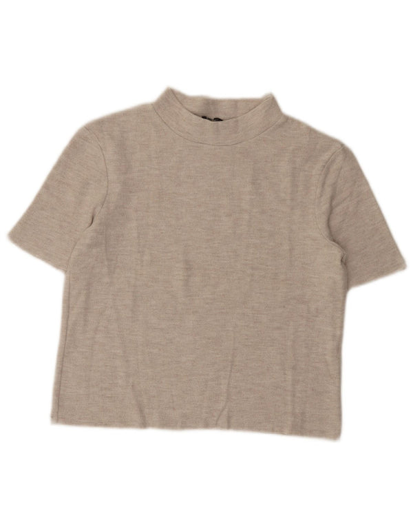 Zara Womens Crop T-Shirt Top UK 10 Small Beige Flecked Cotton