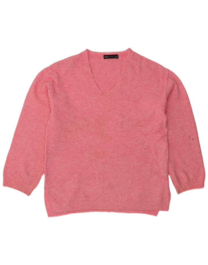 Marks & Spencer Womens V-Neck Jumper Sweater UK 10 Small Pink Flecked