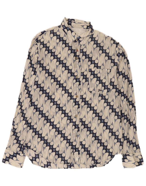 Gas Mens Abstract Pattern Shirt Size 41 16 Large Blue Cotton